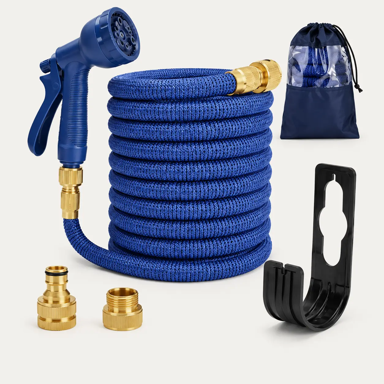 SIYU lighter blue 3x expandable garden hose set with spray nozzle and brass fittings